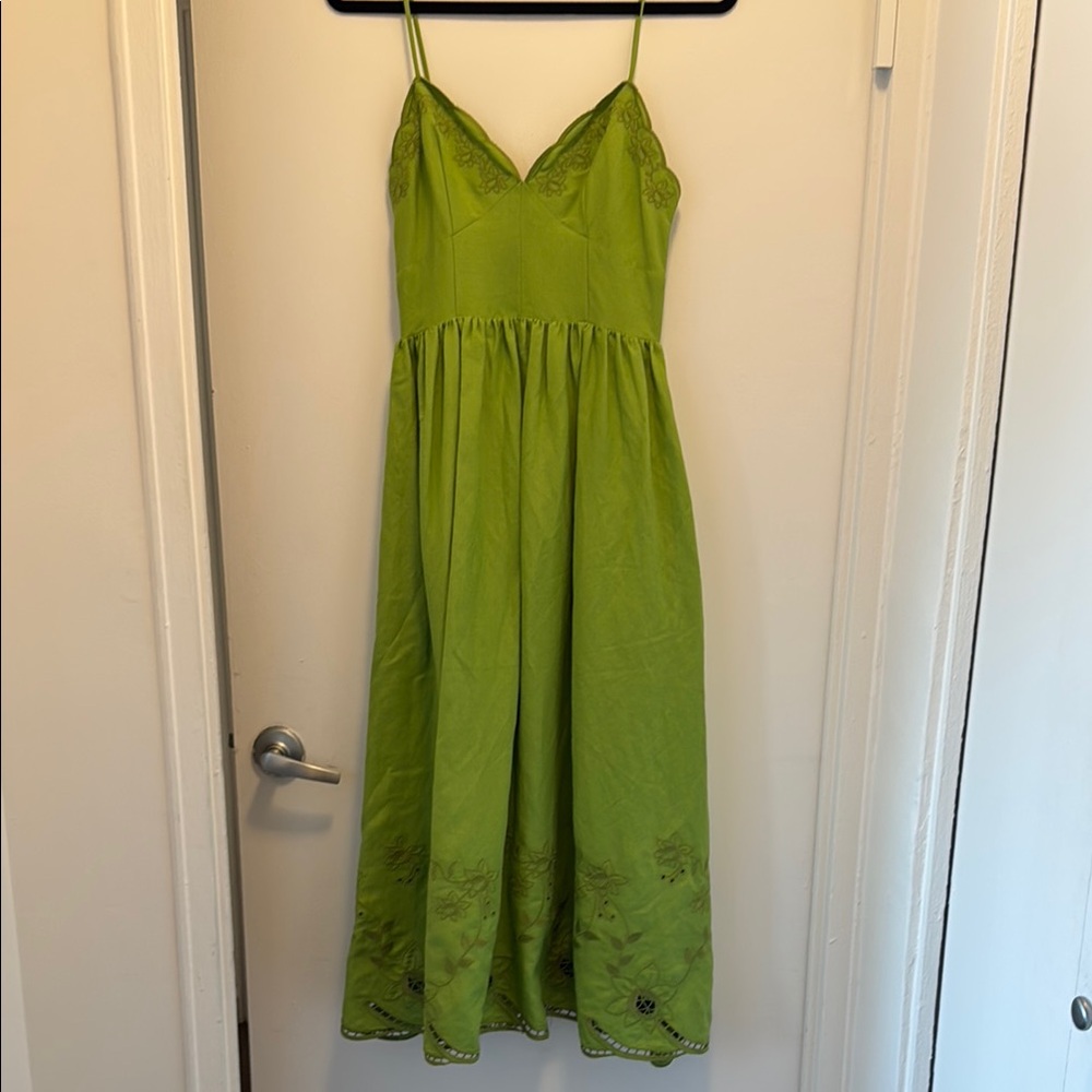 Astr Lime Green Lace Embroidered Midi Dress